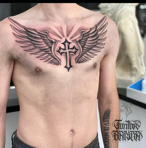 Geometric Tattoo Hand, Chest Tattoo Stencils, Aztec Tattoos Sleeve, Alas Tattoo, Koi Tattoo Sleeve, Wing Tattoo Men, Chest Tattoo Ideas, Wing Tattoo Designs, Cross Tattoo For Men