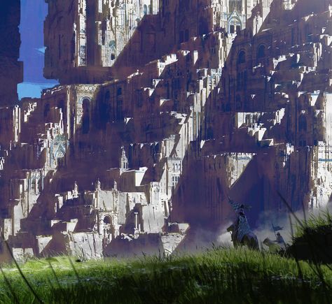 Giant castle - 02, Paul Chadeisson on ArtStation at https://www.artstation.com/artwork/RJgOA?utm_campaign=digest&utm_medium=email&utm_source=email_digest_mailer Giant Castle, Eco City, Landscaping Inspiration, Concept Art World, Fantasy City, Fantasy Castle, Concept Artist, Fantasy Setting, Fantasy Places