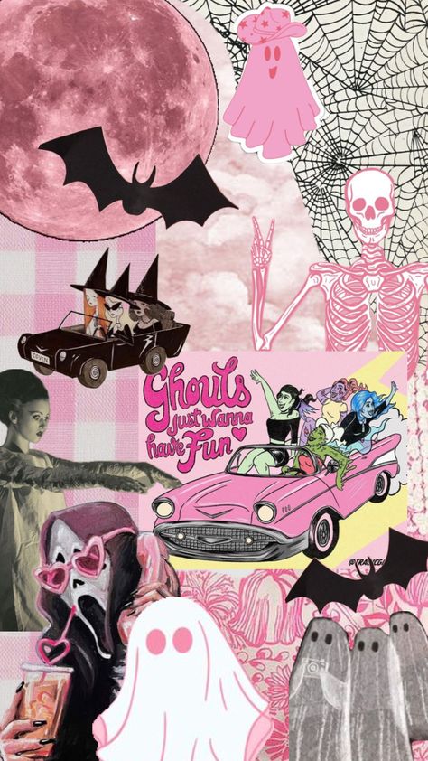 Pink Halloween Collage, Pastel Horror Aethstetic, Halloween Coquette Wallpaper, Wallpaper Aesthetic Halloween, Halloween Boards, Halloween Wallpaper Aesthetic, Iphone Decor, Spooky Background, Halloween Collage