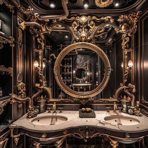 bathrooms steampunk rococo Train Bathroom, Futuristic Victorian, Steampunk Bathroom, Castle House Design, Diy Bathroom Design, Bathroom Showers, Royal Houses, Retro Bathrooms, Bathroom Decor Luxury