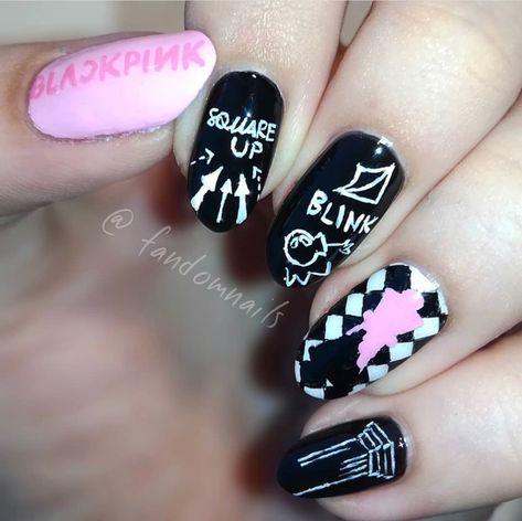 Blackpink “ DDU-DU-DDU” Nails Pink Venom Nails Blackpink, Nail Art Blackpink, Blackpink Nail Art, Jennie Blackpink Nails Design, Blackpink Nails Designs, Blackpink Inspired Nail Art, Blackpink Nails Designs Kpop, Blackpink Earrings, Blackpink Nails