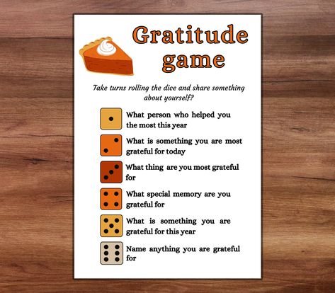 Thanksgiving Gratitude Game, Thanksgiving Party Game, Friendsgiving Game, Thanksgiving Kids Game, Thanksgiving Conversation Starters, DiceBreaker Roll and Tell Game, Thanksgiving Icebreaker game, Icebreaker Activity, Thanksgiving Icebreaker Questions & Conversation Game If you can't find it immediately after purchasing through phone, Your files should be available to download here: www.etsy.com/your/purchases PRINTING - After your purchase is cleared with Etsy, you will be able to download your item at https://www.etsy.com/your/purchases. - Colors on a monitor may vary slightly from how they appear in person, depending on screen settings and/or printer settings. - For best results, we recommend printing the pages using card stock or high-quality paper, and adjusting your printer settings f 12 Days Of Thanksgiving, Thanksgiving Ministry Ideas, Thanksgiving Interactive Games, Friendsgiving Thankful Activities, Thanksgiving Relay Games, Senior Citizen Thanksgiving Activities, Nursing Home Thanksgiving Activities, Thanksgiving Mystery Game, Thanksgiving Activities For Work