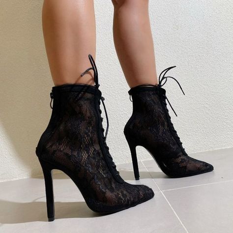 Hak Tinggi, Lace High Heels, Lace Ankle Boots, Popular Boots, Stiletto Boots, Pointed Heels, Boots High, Women Boots, Lace Up Heels