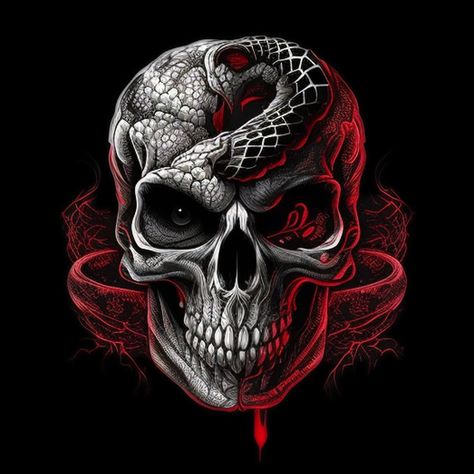 The snake skull is an incredibly unique and fascinating structure. With its long, slender shape and distinctive curves, it's no wonder that the snake skull has captured the imagination of people for centuries. snake, skull, black and white , white background, illustration, red light, black light, print Red And Black Snake Wallpaper, Skull With Snake, Snake Coming Out Of Skull, Skull Black And White, Evolutionary Art, Dr Tattoo, Music Cover Art, Graphic Design Activities, Skull And Snake