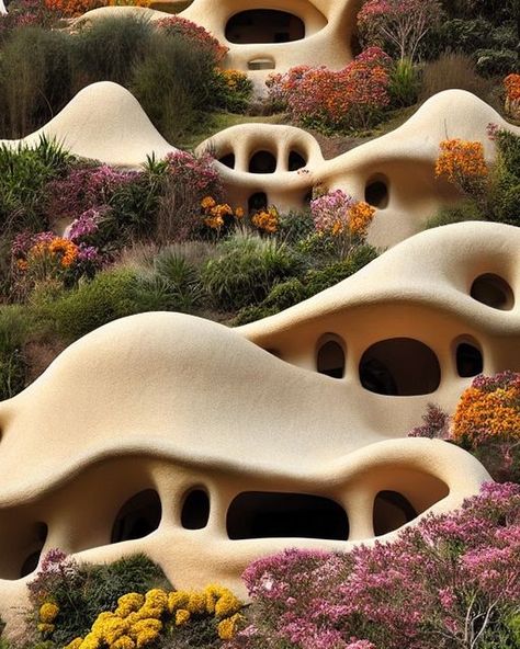 Non Eurocentric Features, Design Inspired By Nature, Gaudi Aesthetic, Curves In Nature, Architecture Inspired By Nature, Curved House, Shapes In Nature, Earthship Home, Cob House