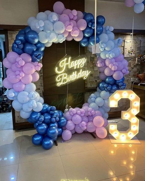 Total 450 Ring with chrome balloons Happy Birthday Neon light 1 Age marquee letter LD 1 cake table Decor and some balloons in hall Call +919560481939 #balloonthemepartycreation Balloon Ring Backdrop Birthday, Creative Birthday Decoration Ideas, Happy Birthday Neon Light, Sangeet Function, Airplane Birthday Party Decorations, Happy Birthday Neon, Cake Table Decor, 80th Birthday Party Decorations, Chrome Balloons