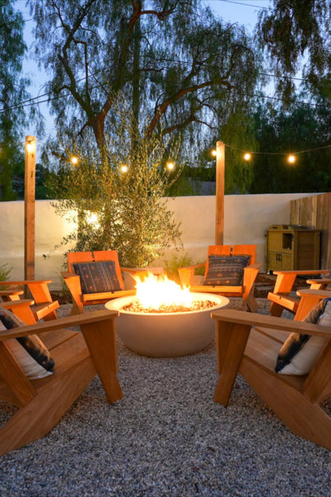 Bungalow Backyard, Lighting Your Garden, Backyard String Lights, Adirondack Chairs Patio, Led String Lights Outdoor, Fire Pit Seating, Sunset Magazine, Front Yard Design, Outdoor Living Design