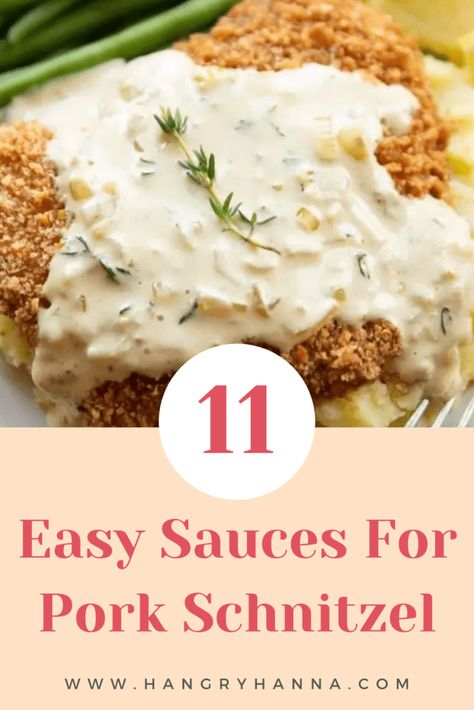 Sauce For Pork Schnitzel, Pork Snitzel Sauce, Pork Schnitzel Gravy, Shnitzle Recipe Pork Sauce, Snitzel Dinner Ideas, Pork Snitzel Side Dishes, Wiener Schnitzel Recipe, Snitzel Sauce Recipe, Pork Schnitzel Sides