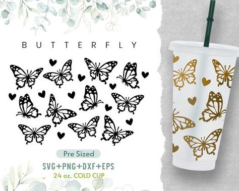 24oz Butterfly No Hole Coffee Cup Svg,  Butterfly Svg, Heart Love Svg, Venti Full Wrap Svg #svg #svgquotes #svgideas #svgfiles #freesvg #svgdesigns Coffee Cup Svg, Svg Butterfly, Butterfly Svg, Cup Svg, Svg Heart, Butterflies Svg, Love Svg, Cup Wrap, Cricut Creations