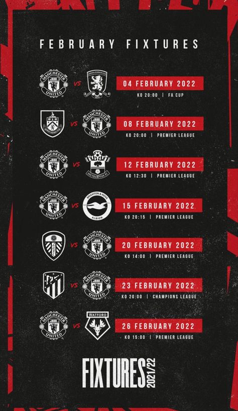 Soccer Schedule Design, Sports Team Instagram Feed, Match Schedule Design, Soccer Schedule, Football Fixtures, Advert Design, Premier League Fixtures, Football Banner, Social Media Posting Schedule