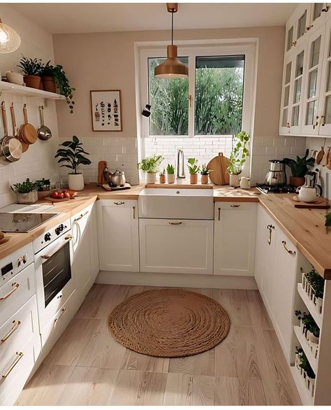 Tiny Cottage Kitchen, Small Kitchen Redo, Scandi Kitchen, Layout Kitchen, Small Cottage Kitchen, Budget Kitchen, Minimalist Kitchen Design, Kitchen Aesthetic, Small Kitchen Decor