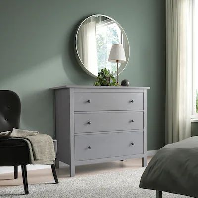 Dresser Aesthetic, Classic Chest Of Drawers, Ikea Hemnes Dresser, Ikea Hemnes, Bedroom Renovation, Bedroom Color Schemes, Grey Stain, Drawer Unit, Bedroom Refresh