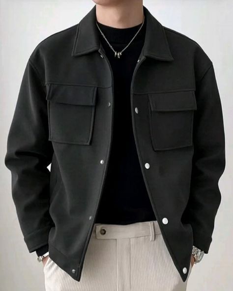 Starboy Style, Black Shirt Outfit Men, Korean Street Fashion Men, Guys Fashion Casual, Mens Smart Casual Outfits, Classy Outfits Men, Ugly Christmas Sweaters, Smart Casual Men, Trendy Jackets