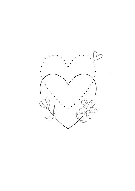 Heart Flower Tattoo Design, Fine Line Love Heart Tattoo, Fine Line Heart Tattoo With Flowers, Fine Line Tattoo Template, Heart With Flowers Tattoo Simple, Fine Line Heart Tattoo, Heart Tattoo With Flowers, Heart Shape Tattoo, Flower Heart Tattoo