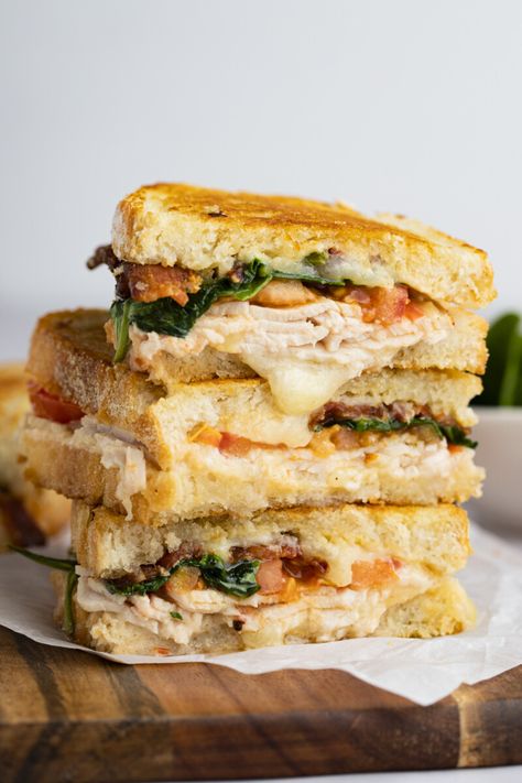 Turkey Melt with Cheddar, Spinach, and Bacon Turkey Melt, The Perfect Sandwich, Spinach And Bacon, Perfect Sandwich, Best Sandwich Recipes, Gourmet Grilled Cheese, Melt Recipe, Bacon Sandwich, Oven Roasted Turkey