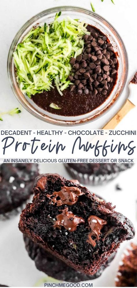 1 reviews · 27 minutes · Vegetarian Gluten free · Serves 12 · This is a mind-blowing chocolatey healthy muffin recipe! Sneak some veggies in there using zucchini and the whole family will love them! Refined sugar-free, refined flour-free, gluten-free, weight… Zucchini Protein Muffins, Gluten Free Protein Muffins, Zucchini Protein, Gluten Free Zucchini Recipes, Healthy Chocolate Zucchini Muffins, Gluten Free Zucchini Muffins, Double Chocolate Zucchini Muffins, Zucchini Muffins Healthy, Healthy Popsicle Recipes