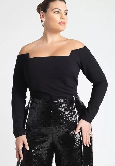 Square Neck Off The Shoulder Top | Eloquii Knit Machine, Square Neck Top, Top Plus Size, Swimsuits For All, Off The Shoulder Top, Black Onyx, Square Neck, Women Long Sleeve, Plus Size Fashion