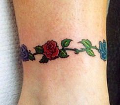 Rose Bracelet Tattoo, Ankle Band Tattoo, Rose Tattoo On Ankle, Bracelet Tattoos, Wrist Bracelet Tattoo, Rose Flower Tattoos, Ankle Bracelet Tattoo, Bracelet Tattoo, Flower Wrist Tattoos