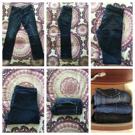 How to fold jeans so you can find them in the drawer. Genius!!! Fold Sports Bras, Fold Shirts, How To Fold Jeans, Fold Clothes, Folding Jeans, Clothes Drawer, Shirt Folding, Blog Newsletter, Work Jeans