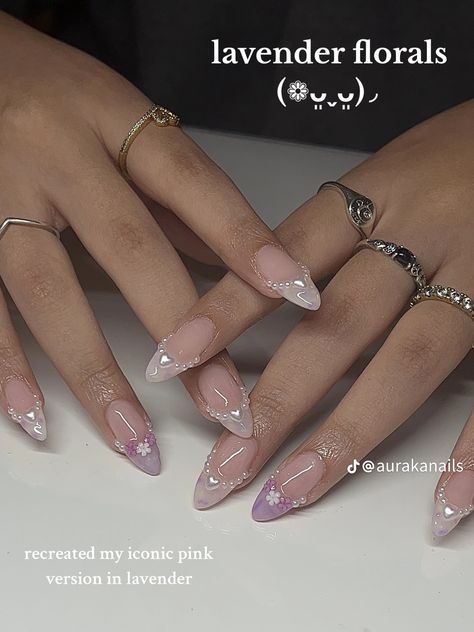 Cute Nails Japanese, Simple Charm Nails, Asian Nail Art Korean, Jelly French Tip Nails, Korean Nails Almond, Soft Pink Nails Designs, Txt Inspired Nails, Asian Acrylic Nails, Korean Style Nails