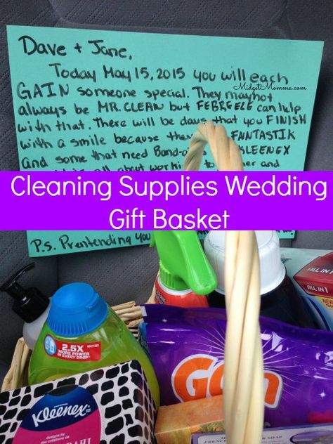 No one likes to have to purchase household supplies so giving them as a gift in a fun way is a great way to make it so the newly weds don't have to go out and purchase things like laundry soap and dish soap! Making a Cleaning Supplies Wedding Gift Basket  and having a fun creative note along with it makes it even more fun! Laundry Basket Gift Wedding, Cleaning Supply Gift Basket, Stock The Pantry Shower Gift Ideas, Household Shower Gift Ideas, Cleaning Supply Gift Basket Ideas, Cleaning Supplies Gift Basket, Cleaning Gift Basket, Side Dishes Crockpot, Thanksgiving Side Dishes Crockpot