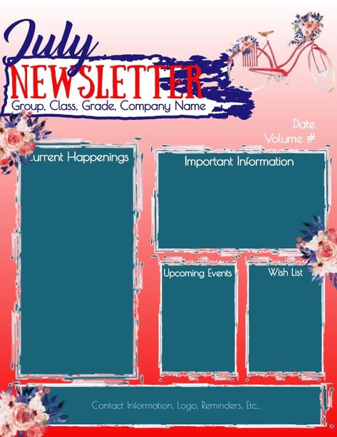 Summer Newsletter Design, July Newsletter Template, Summer Newsletter, Newsletter Sample, Newsletter Examples, Senior Living Activities, Preschool Newsletter Templates, Preschool Newsletter, Newsletter Template Free