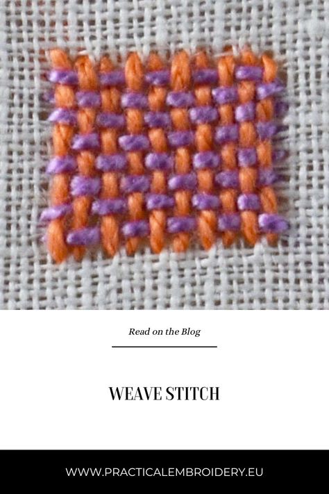 Weave stitch is something in between embroidery and weaving. First, stitches are made in vertical, parallel lines. Then, the other stitches are made horizontally, weaving through the horizontal/vertical stitches at a straight angle. It is excellent for darning. If woven tightly, it can totally cover the hole or a stain. It is widely used in visible mending projects on woven fabrics and knitwear. Also, you can use it to embroider woven objects like hats, baskets, or furniture. Click to learn more Practical Embroidery, Diy Embroidery Projects, Weaving Fabric, Straight Angle, Mending Clothes, Embroidery Online, Parallel Lines, Embroidery Stitch, Visible Mending