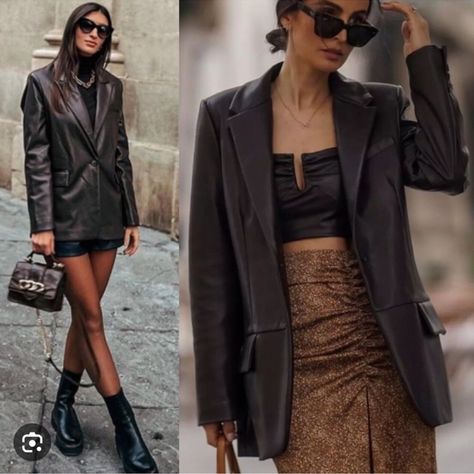 Zara Chocolate Brown Faux Leather Blazer, In Perfect Condition. Never Worn And New With Tags Size Xs Color Dark Brown Preppy Closet, Green Suit Jacket, Red Tuxedo, Faux Leather Blazer, Cut Blazer, Denim Trench Coat, Cropped Blazer Jacket, Tuxedo Blazer, Zara Blazer