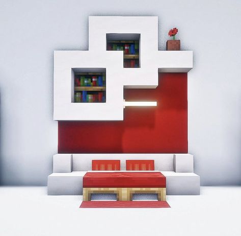 Modern Minecraft Fireplace, Minecraft Decorations Modern, Minecraft Modern Bed Ideas, Modern Minecraft Bedroom Design, Minecraft Bed Ideas Modern, Minecraft Master Bed Ideas, Minecraft Bed Designs In Game, Minecraft Modern Interior Design, Modern Bed Minecraft