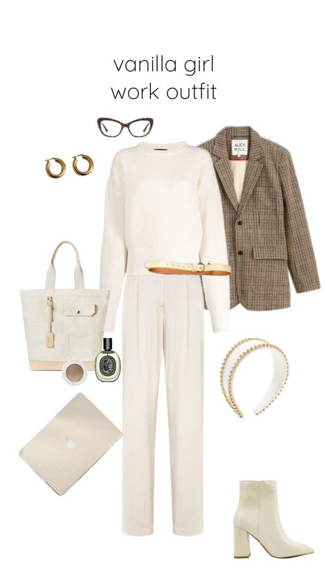 Vanilla girl work outfit, office outfit cream monotone. #vanillaeasthetic #vanillagirlaesthetic Outfit Cream, Outfit Office, Work Outfit Office, Vanilla Girl, Office Outfit, Office Outfits, Work Outfit, Vanilla, Cream