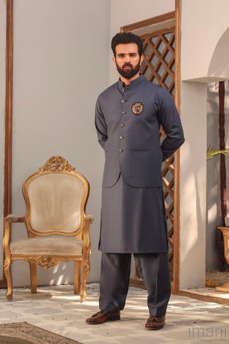 3 Piece Poly Viscous  Indigo Colour Wash & Wear Shalwar Kameez & Waistcoat Shalwar Kameez With Waistcoat For Men, Muslim Men Clothing, Purple Work, Man Dress Design, Waistcoat Designs, Man Dress, Mens Waistcoat, Men's Waistcoat, Waistcoat Men