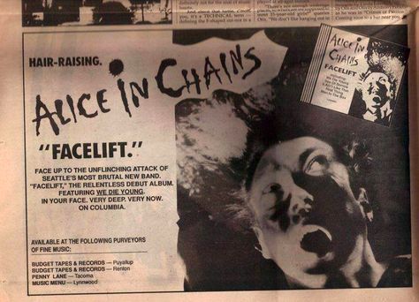 Alice in Chains Facelift ad Facelift Alice In Chains, Alice And Chains, Alice In Chains Facelift, 90’s Grunge, Mad Season, Jerry Cantrell, Layne Staley, Stone Roses, Hair Raising