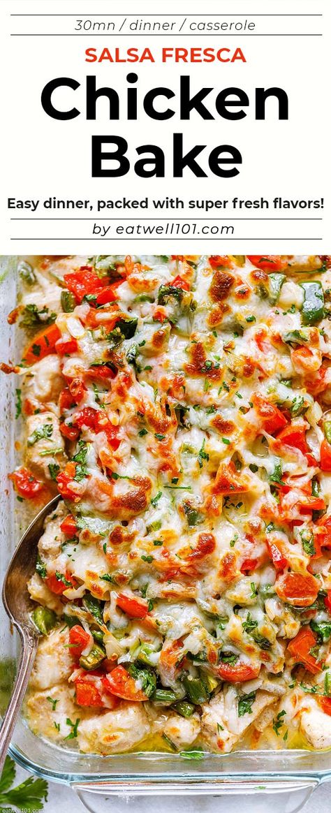 Chicken Salsa Fresca, Salsa Fresca Chicken Bake Recipe, Chicken Dinner Meals Healthy, Want More Recipes Chicken, Chicken Fresca Recipe, Chicken Chopped Meat Recipes, Salsa Fresca Chicken Bake, Recipes Using Fresh Salsa, Chicken Bakes Healthy