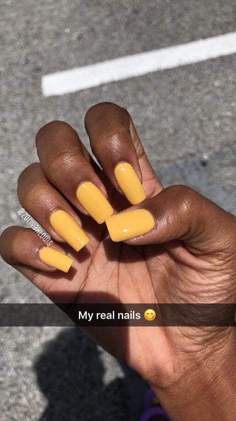 My real nails | Pinterest: zoriyahlouis Yellow Nails Brown Skin, Nail Polish Black Women, Dark Yellow Nails, Brown Nail Polish On Dark Skin, Black Women Nails Polish Dark Skin, Dark Brown Nails Black Women, Real Nails Manicure, Short Yellow Nails, Nails On Dark Skin