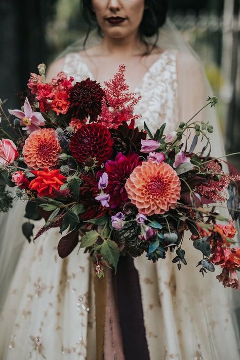 Dark Red And Burnt Orange Wedding, Orchid Wedding Bouquet Fall, Burgundy Dahlia Wedding Bouquet, Autumn Floral Bouquet, Autumn Wedding Burgundy, November Bouquet, Autumnal Wedding Flowers, Autumn Flower Bouquet, Autumn Bridal Bouquet