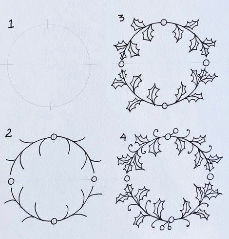 Christmas Doodles (Easy Doodles for Your Journal or Planner) - all crafty things Easy Christmas Doodles, Christmas Wreath Drawing, Cookie With Icing, Wreath Doodle, Simple Christmas Wreath, Wreath Drawing, Christmas Embroidery Patterns, Holly Wreath, Christmas Doodles