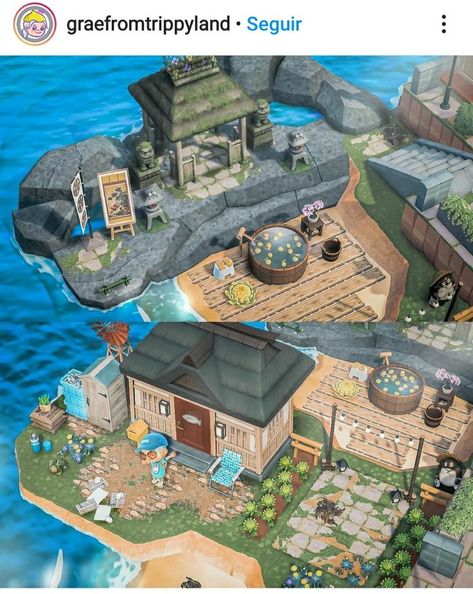 Small Build Ideas Animal Crossing, Acnh Small Peninsula Ideas, Animal Crossing Island Area Ideas, Small Beach Ideas Animal Crossing, Acnh Peninsula House, Peninsula Ideas Animal Crossing, Beach Builds Acnh, Peninsula Animal Crossing, Acnh Tide Pool