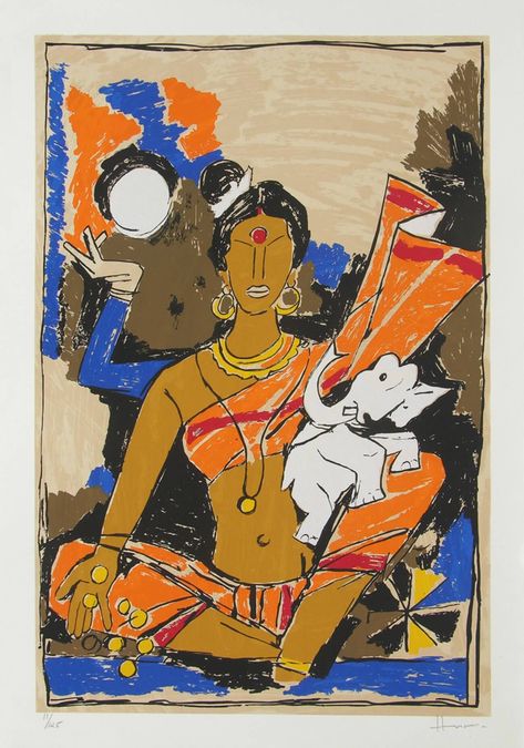 Indian Gods Series by M. F Husain | Curated Art Collection by Artflute Laxmi Painting, Hussain Paintings, M F Hussain, Mf Hussain Paintings, Mf Hussain, Indian Folk Art, Indian Artist, Seasons Art, Indian Paintings