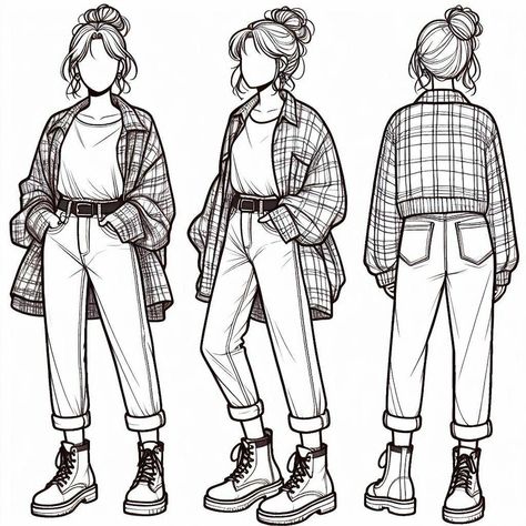 Plaid Shacket or Belted Coat? 🍁 Do you prefer the laid-back vibes of a plaid shacket or the elegance of a belted longline coat? 🧥✨ Either way, these fall looks are ready to be brought to life with your favorite colors! 🎨👢 #falloutfit #coloringpages Download these printable pages and color your ultimate fall outfit! How To Draw A Flannel Shirt, Plaid Shirt Outfit Ideas, Plaid Drawing, Flannel Drawing, Fashion Coloring Pages, Plaid Shirt Outfits, Shirt Drawing, Plaid Shacket, Coloring Ideas