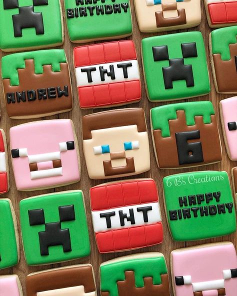 Boys 8th Birthday, Diy Minecraft Birthday Party, Minecraft Cookies, Minecraft Cupcakes, Minecraft Party Decorations, Minecraft Birthday Cake, 10 Birthday Cake, Harry Birthday, Sugar Cookie Royal Icing