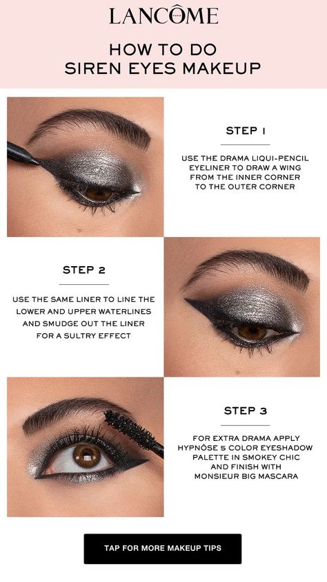 How to create siren eyes makeup look using Lancôme Siren Eyes Makeup, Siren Eyes, Lancome Eyeshadow, Imagenes Mary Kay, Eye Makeup Styles, Eye Makeup Pictures, Face Makeup Tips, The Siren, Eye Makeup Steps