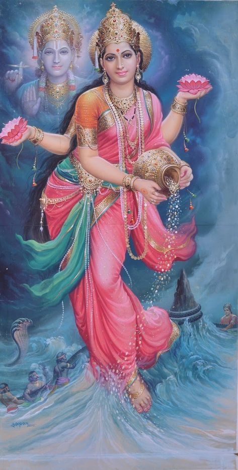 Lakshmi Goddess, Goddess Of Wealth, Lakshmi Images, Indian Goddess, Wealth And Prosperity, Lord Vishnu Wallpapers, Hinduism Art, Vedic Art, Goddess Artwork