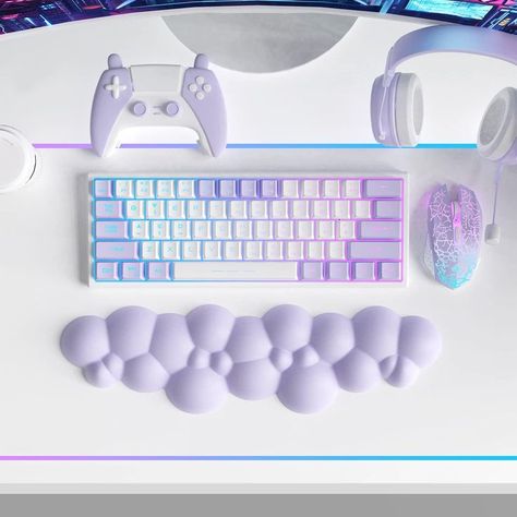 Purple Gaming Room setup -  Attack Shark Purple Cloud Soft Comfortable Keyboard Wrist Rest 
NOTE：Only wrist rest does not include the keyboard
1.[Ultra Soft Memory Foam Material]:This Cloud-Shaped cute hand rest made of super comfortable memory foam and soft breathable material but not easy to deformation.The palm rest can be used for long time. Wrist Support Keyboard, Purple Mechanical Keyboard, Light Purple Gaming Setup, Cute Gaming Keyboard, Cloud Wrist Rest, Purple Keyboard Aesthetic, Cute Mechanical Keyboard, Holographic Keyboard, Gaming Keyboard Aesthetic