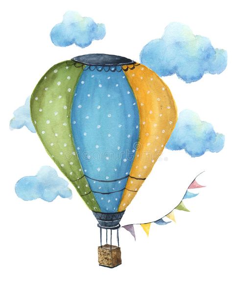 Watercolor Hot Air Balloon, Nursery Drawings, Hot Air Balloon Clipart, Hot Air Balloons Art, Hot Air Balloon Design, Whimsical Art Paintings, Plan Image, Balloon Illustration, Succulent Wall Art