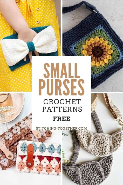 Need a quick project to add a cute crochet purse to your accessories? This list of small crochet purse patterns will give you the perfect inspiration for your next crochet bag pattern. Best of all, they're all free patterns. Crochet Small Bag Pattern, Quick Crochet Bag, Small Crochet Purse, Crochet Small Purse, Small Bag Pattern, Free Crochet Purse Patterns, Bag Free Crochet Pattern, Crochet Mini Bag, Knit Bags