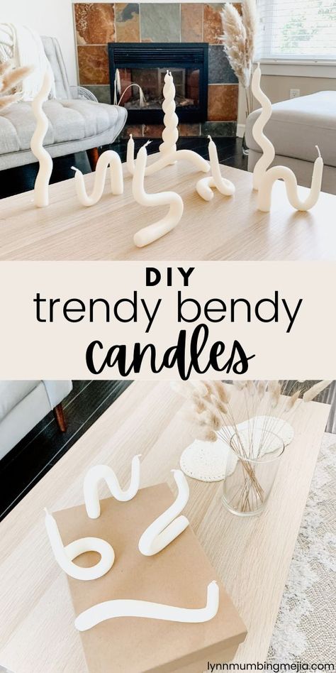 DIY Trendy Bendy Twisty Candles | Lynn Mumbing Mejia Twisty Candles Diy, How To Bend Candles, Bending Candles Diy, Diy Candle Molds Ideas, How To Make Bendy Candles, Diy Bendy Candles, Candle Stick Crafts, Bending Candles, Bend Candles