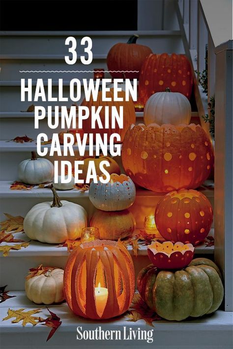 33 Halloween Pumpkin Carving Ideas | Of course, this wouldn’t be the Southern Living guide to Halloween pumpkins if we didn’t have some super Southern ideas for your pumpkins like carving your state flag into your pumpkin. What a creative pumpkin carving idea! #southernliving #halloween #partyideas #halloweenideas #halloweenaesthetic Modern Pumpkin Carving, Halloween Pumpkin Carving Ideas, Unique Pumpkin Carving Ideas, Types Of Pumpkins, Cute Pumpkin Carving, Pumpkin Carving Kits, Pumkin Carving, Halloween Pumpkin Carving, Easy Pumpkin Carving