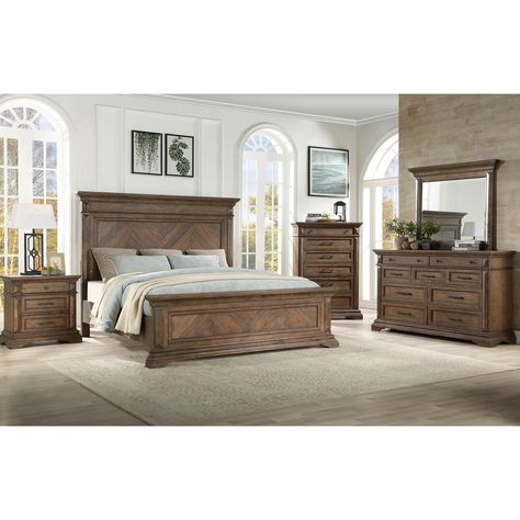 New Heritage Design Mar Vista 4 Piece King Bedroom Set in Brushed Walnut | Nebraska Furniture Mart Stately Bedroom, Classic Furniture Bedroom, New Classic Furniture, Queen Panel Beds, King Bedroom Sets, Bedroom Sets Queen, Bedroom Panel, Solid Wood Bed, Queen Bedroom