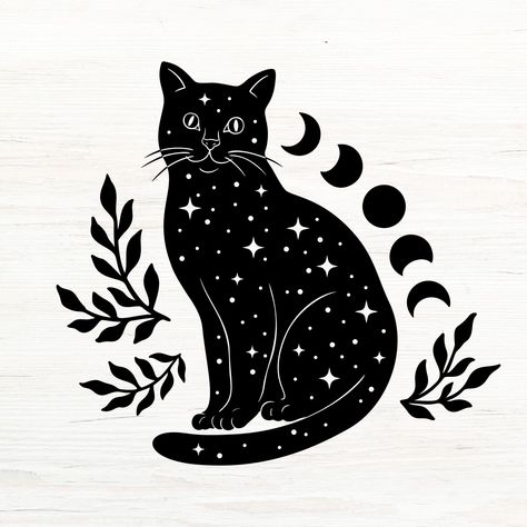 Black Cat Svg, Witchy Svg, Celestial Svg, Boho Svg, Cat Tattoo Designs, Cat Svg, Cat Silhouette, Anime Cat, Cat Names