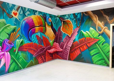 Arsek Erase, Tropical Mural, Diy Graffiti, Graffiti Artwork, Graffiti Wall Art, Surrealism Painting, Tropical Art, Office Spaces, Mural Wall Art